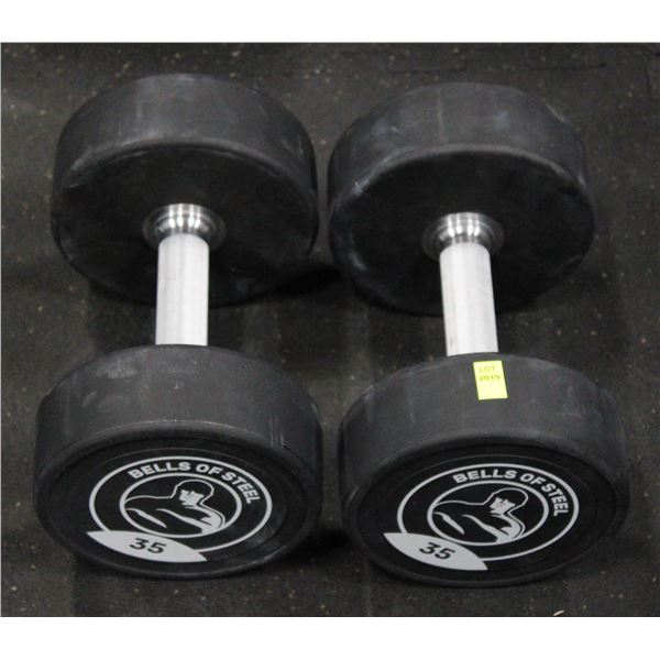 LOT OF 2 35LB BELLS OF STEEL URETHANE DUMBBELLS