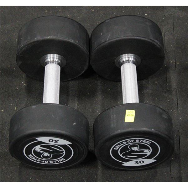LOT OF 2 30LB BELLS OF STEEL URETHANE DUMBBELLS