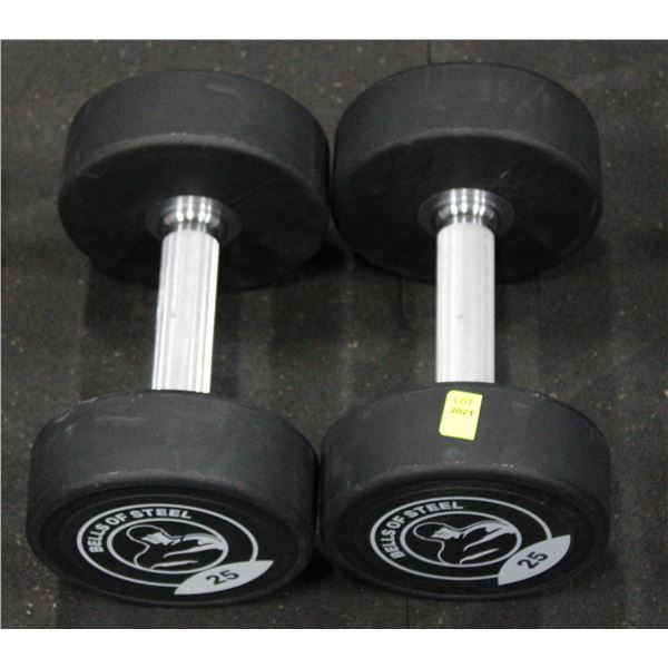 LOT OF 2 25LB BELLS OF STEEL URETHANE DUMBBELLS
