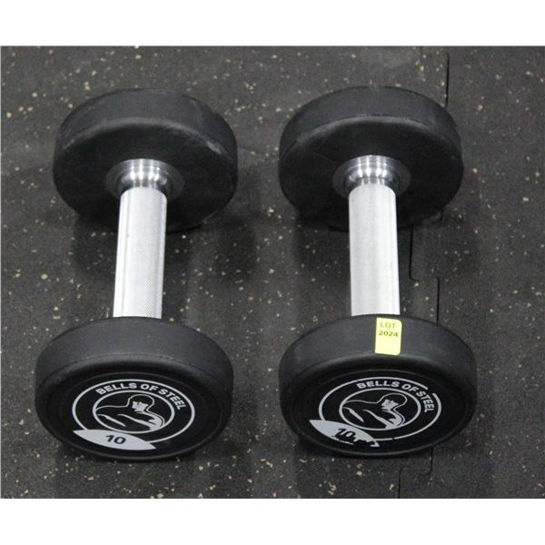 LOT OF 2 10LB BELLS OF STEEL URETHANE DUMBBELLS