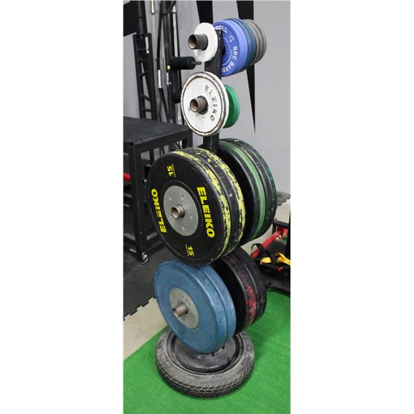 CUSTOM WEIGHT RACK W/ VARIOUS WEIGHT PLATES