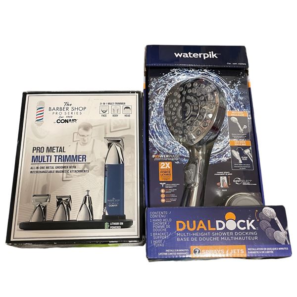 Waterpik dual dock shower docking and The Barber Shop Pro Series multi-trimmer
