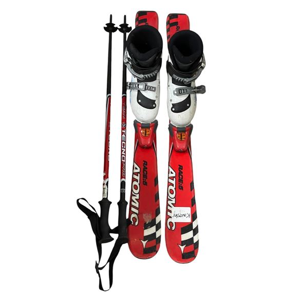 Set of 2 kids skis with boots ((240mm-18/19.5) and sticks