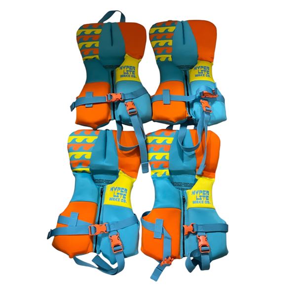 Group of 4 Hyperlite Wake Co. lifejackets for infants