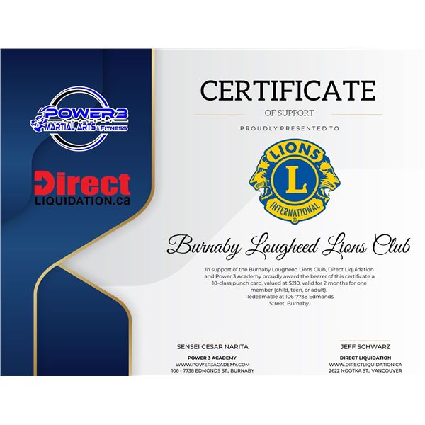 Power 3 Academy - 10 Classes Punch Card Certificate - Valued at $210
