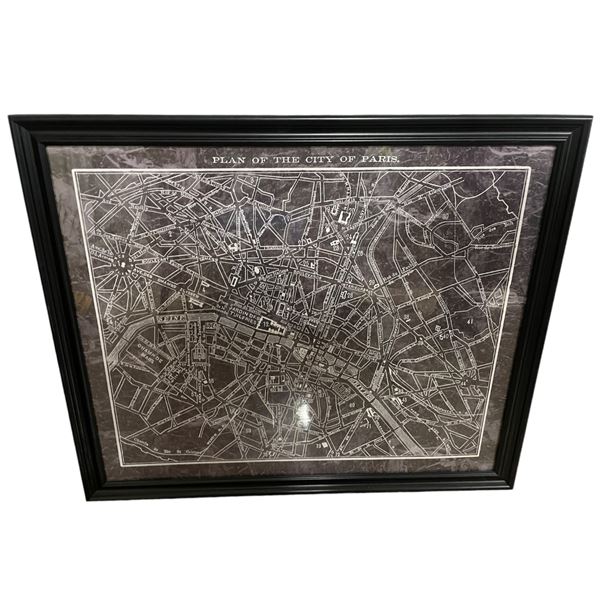 Framed Top Graphic Plan of The City of Paris
