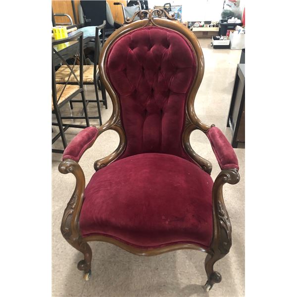 Vintage Victorian red velvet arm chair