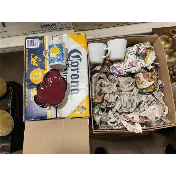 2 boxes of misc. kitchenware - glasses/ mugs/ serving dish