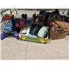 Image 1 : Large group of misc. - Mega blocks/ weights/ wicker basket/ Arctic Air boots/ table cloths/ microwav