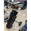 Image 1 : MacGregor golf bag with vintage golf clubs on golf club push cart