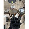Image 2 : MacGregor golf bag with vintage golf clubs on golf club push cart