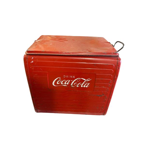Vintage metal lined Coca Cola cooler with metal insert tray by St. Thomas - 17in x 12in x 16in