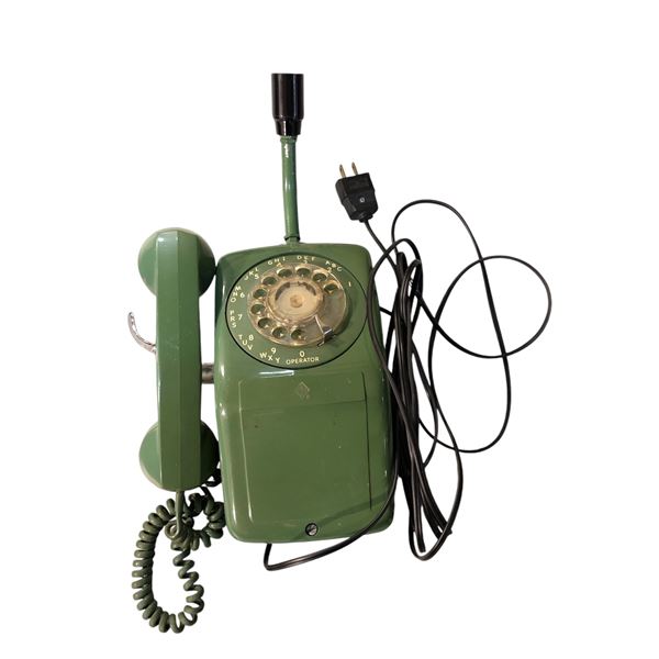Vintage green rotary dial telephone converted to lamp