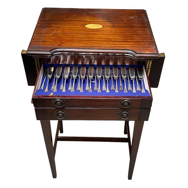 Vintage Viner's Ltd. Silverware in wooden display case on stand - 23x18x40  - Approx 29 pc