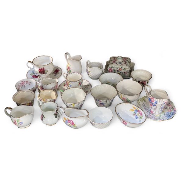 Vintage Bone China tea cups, saucers, creamers including Royal Albert, Aynsley, Jason