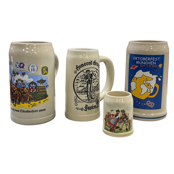 4 pc - German Oktoberfest Beers Steins, small beer stein & Ceramarte Brazil Swiss stein