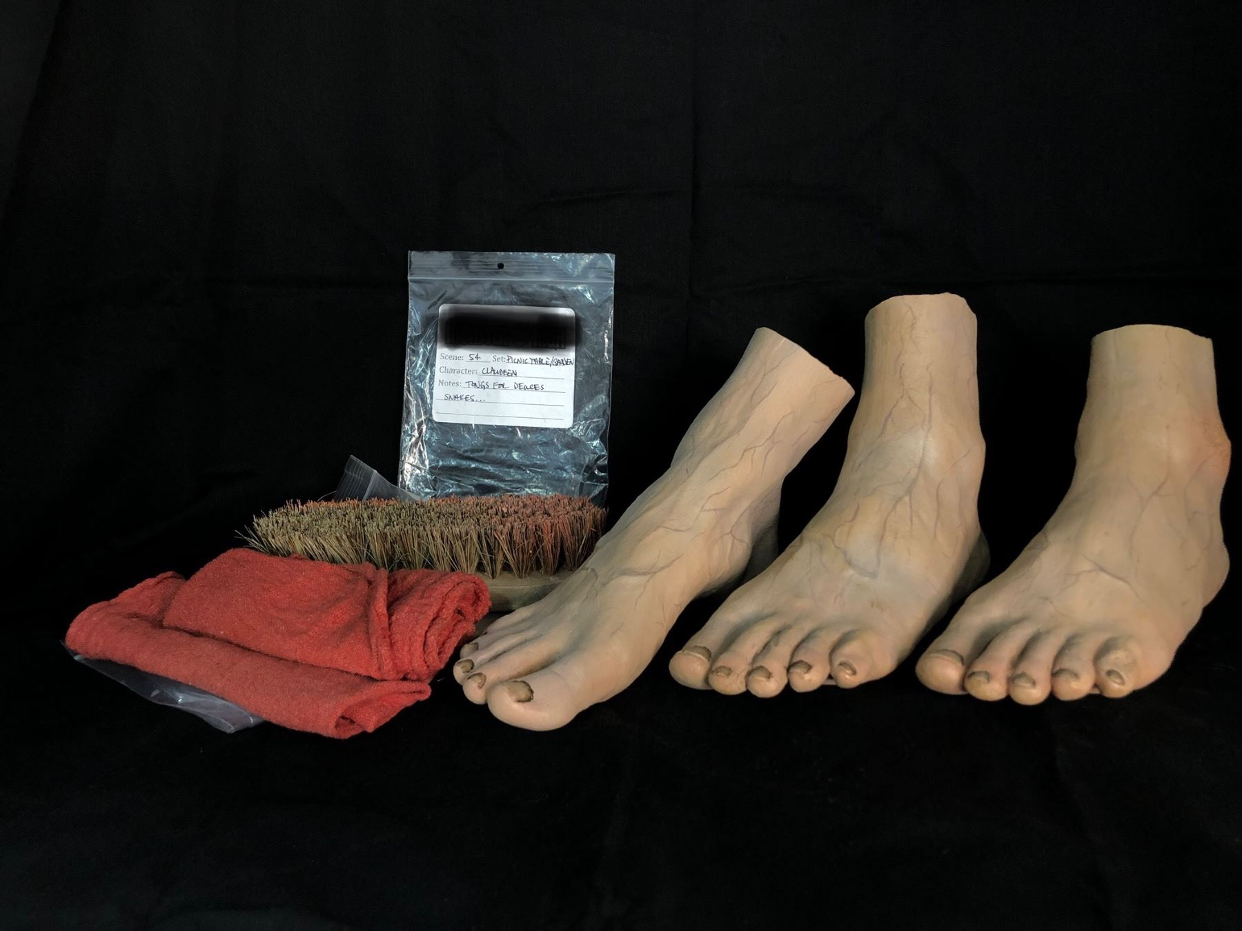 Group of assorted set dec props - includes amputated feet / venom tongs ...