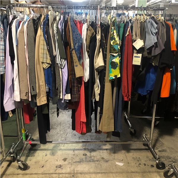 Rack of men's and women's set dec clothing, various sizes and styles - used in scary high school sho