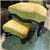 Image 2 : Vintage chair and ottoman - Solid wood w/ claw feet & button back