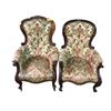 Image 1 : 2 pc - Vintage high back chairs - Solid wood frame w/ wheels & floral pattern cloth