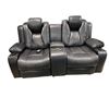Image 1 : Electric "Movie Theatre" stye black leather couch - 2 seats / 74"W