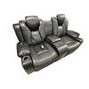 Image 2 : Electric "Movie Theatre" stye black leather couch - 2 seats / 74"W
