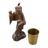 Image 2 : Group lot - Vintage antique wooden carving, wooden pots, shot glass, snakeskin pouch and pocket knif