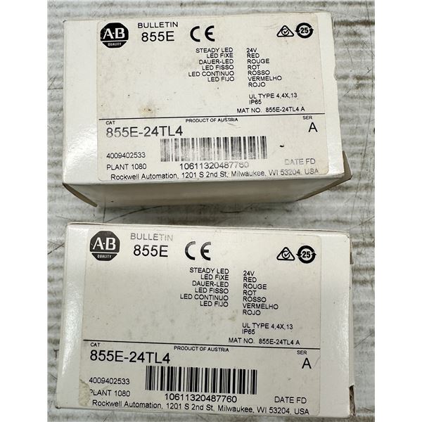 (2) Allen Bradley #855E-24TL4 Steady Led Lights Red