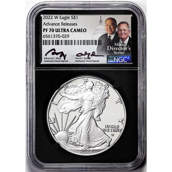 2022-W $1 Proof American Silver Eagle Coin NGC PF70 Ultra Cameo Moy & Ryder Signed