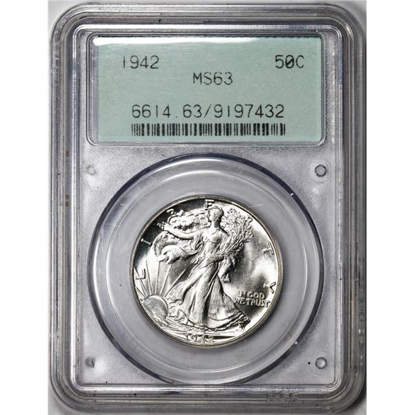 1942 Walking Liberty Half Dollar Coin PCGS MS63 Old Green Biscuit Holder
