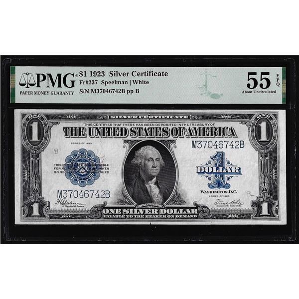 1923 $1 Horse Blanket Silver Certificate Note Fr.237 PMG About Uncirculated 55 EPQ