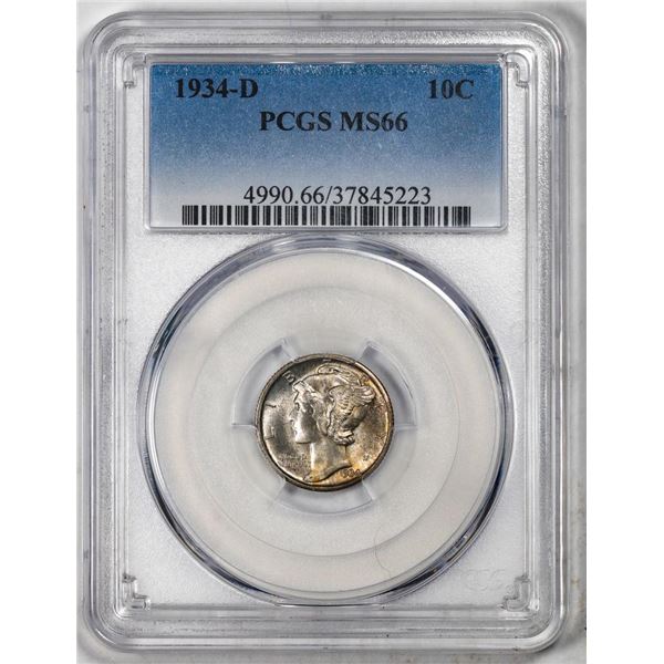 1934-D Mercury Dime Coin PCGS MS66