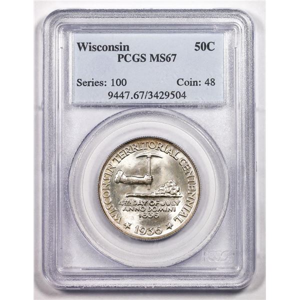 1936  Wisconsin Territorial Centennial Commemorative Half Dollar Coin PCGS MS67