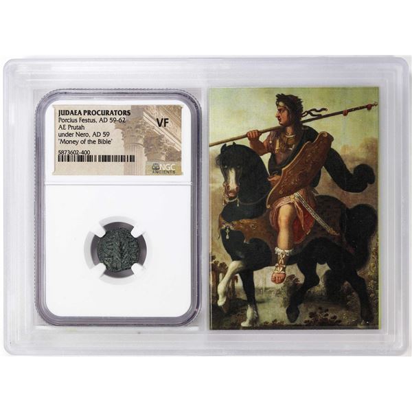 Judea Procurators 59-62 AD Porcuis Festus AE Prutah Ancient Coin NGC VF Story Box