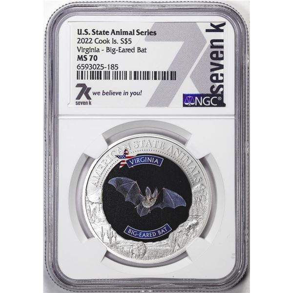 2022 Cook Islands $5 Virginia Big Eared Bat Silver Coin NGC MS70