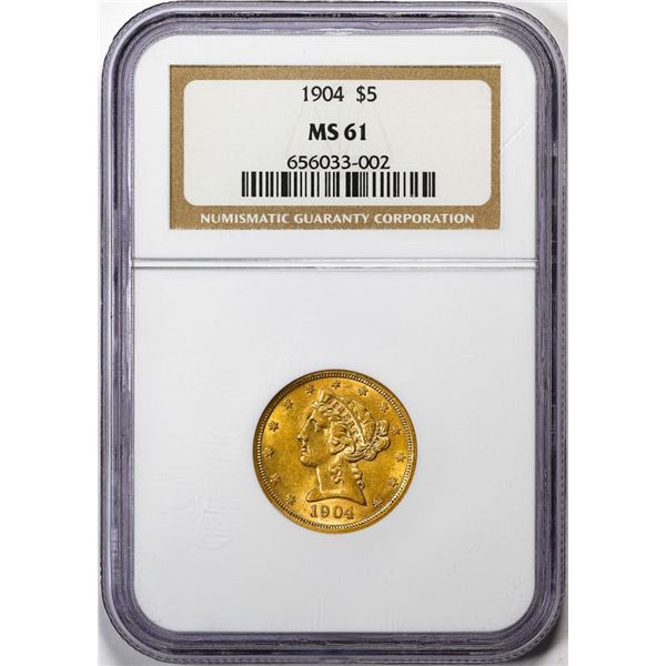 1904 $5 Liberty Head Half Eagle Gold Coin NGC MS61