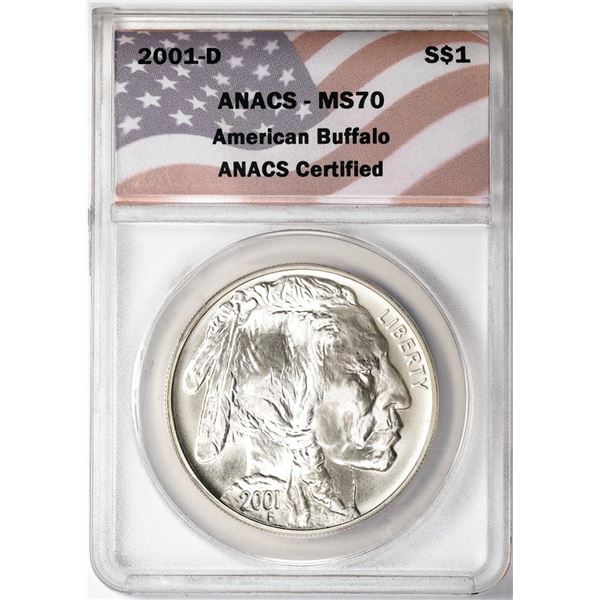 2001-D $1 American Buffalo Silver Dollar Coin ANACS MS70