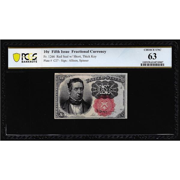 1874 Fifth Issue 10 Cents Fractional Currency Note Fr.1266 PCGS Choice Uncirculated 63