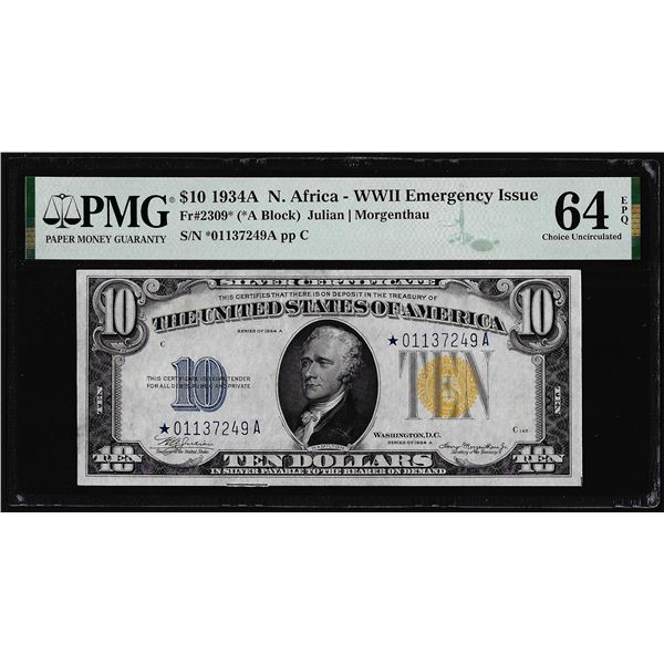 1934A $10 North Africa WWII Silver Certificate STAR Note PMG Ch. Uncirculated 64EPQ