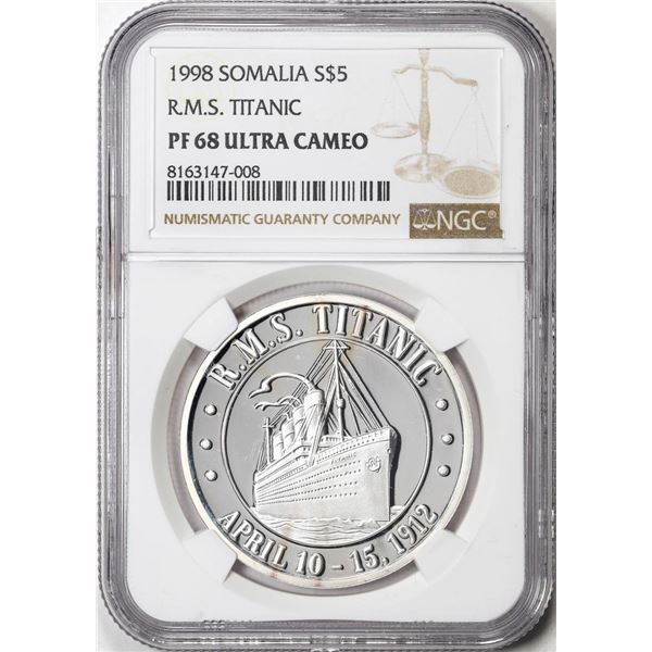 1998 Somalia $5 Proof R.M.S. Titanic Silver Coin NGC PF68 Ultra Cameo