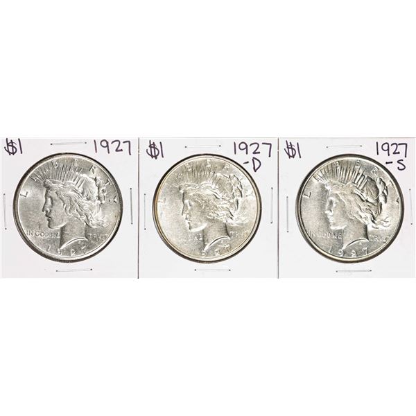 Set of 1927-P/D/S $1 Peace Silver Dollar Coins