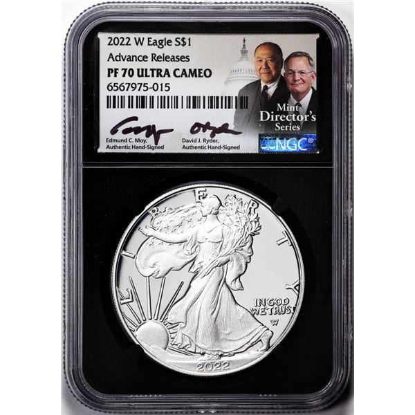 2022-W $1 Proof American Silver Eagle Coin NGC PF70 Ultra Cameo Moy & Ryder Signed