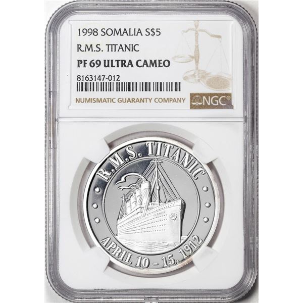 1998 Somalia $5 Proof R.M.S. Titanic Silver Coin NGC PF69 Ultra Cameo