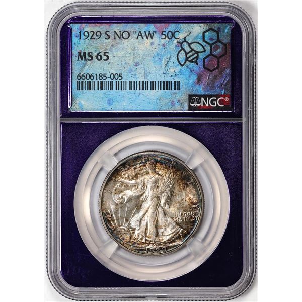 1929-S NO "AW" Walking Liberty Half Dollar Coin NGC MS65 Purple Core