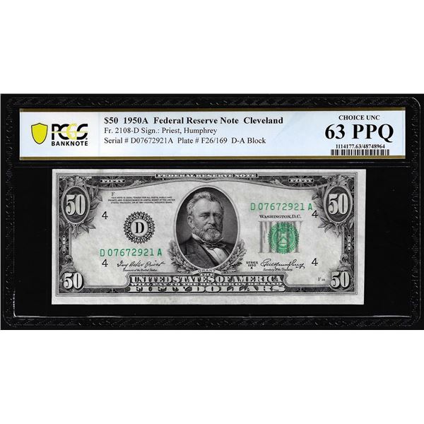 1950A $50 Federal Reserve Note Cleveland Fr.2108-D PCGS Choice Uncirculated 63PPQ