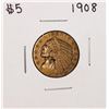 Image 1 : 1908 $5 Indian Head Half Eagle Gold Coin