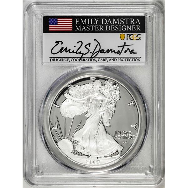 2021-S Type 2 $1 American Silver Eagle Coin PCGS PR70DCAM Emily Damstra Signature FS