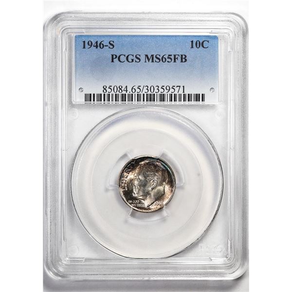 1946-S Roosevelt Dime Coin PCGS MS65FB Nice Toning