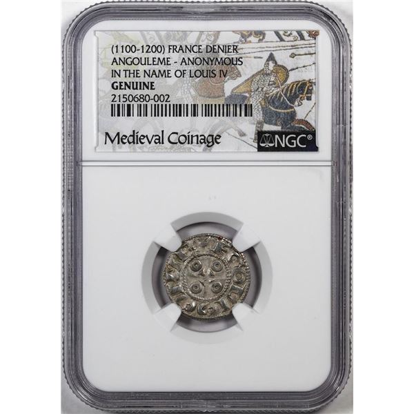 1100-1200 France Agouleme-Anonymous Louis IV Denier Medieval Coin NGC Genuine