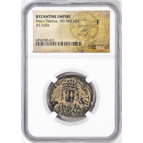 Byzantine Empire 582-602 AD Maur. Tiberius AE Follis Ancient Coin NGC F